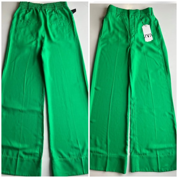 ZARA Green Flowy Palazzo Pants - Picture 2 of 2